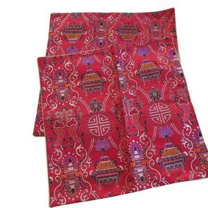 Set of 2 Red Asian-Inspired Decorative Pillow Covers Embroidered Zipper Closure